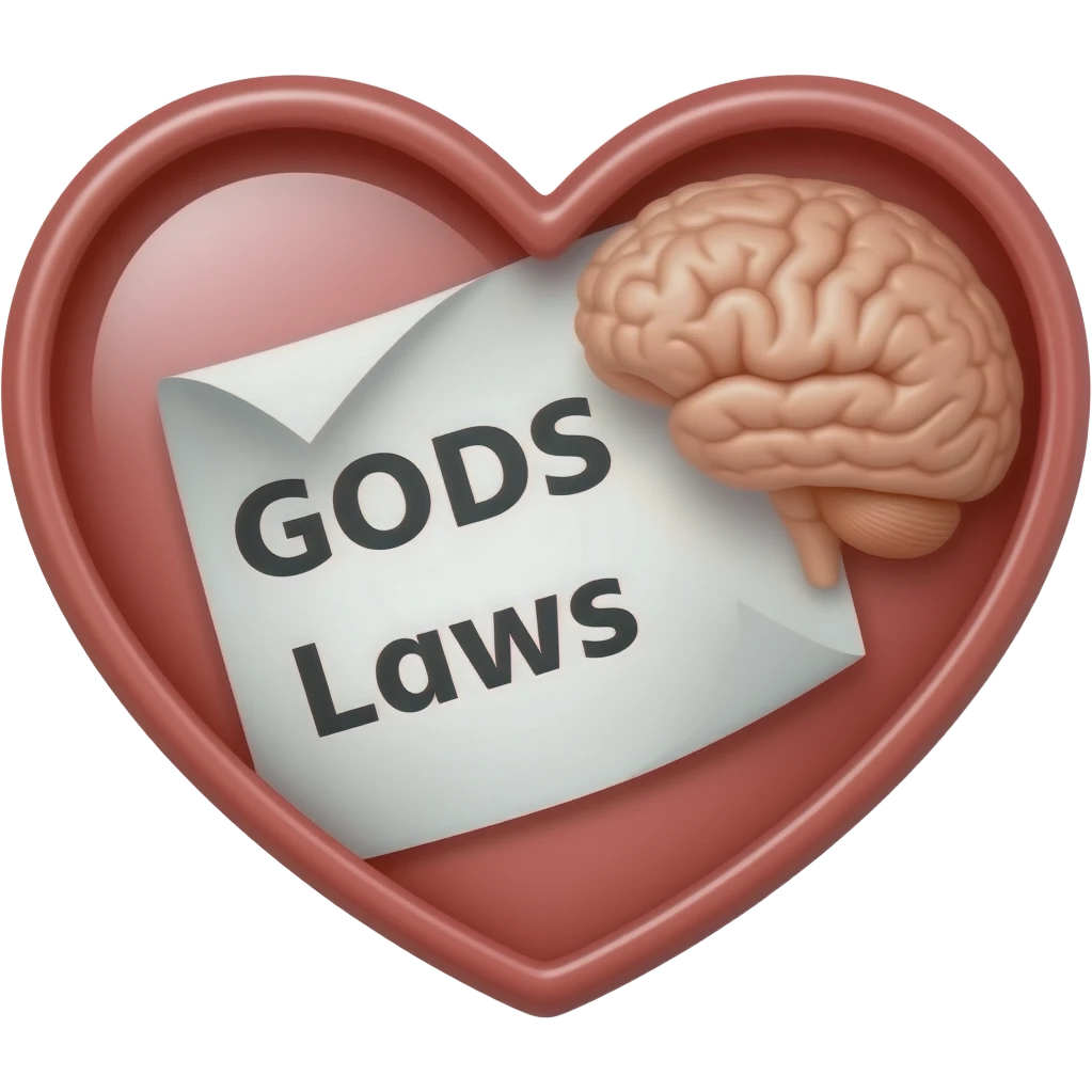 A heart next to A brain with a paper inside that says GODS Laws emoji