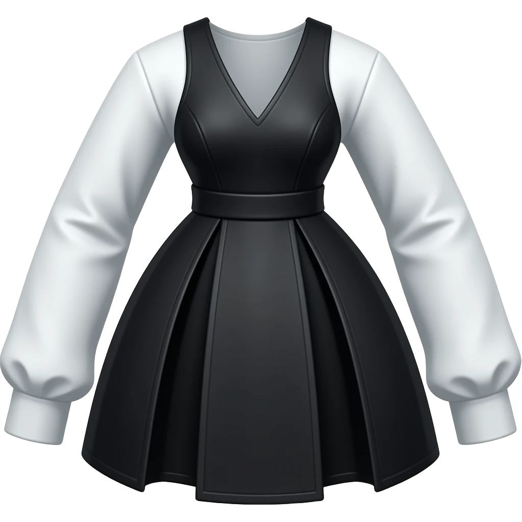 Black. Sharp V neck. No belt. A line. Sleeveless. Panels coming out from the waist. Knee length emoji