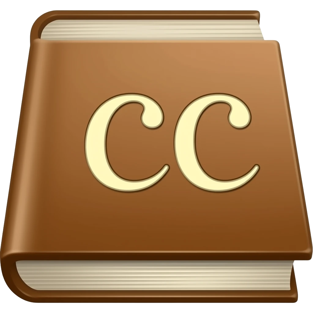 brown book with big letters CC emoji