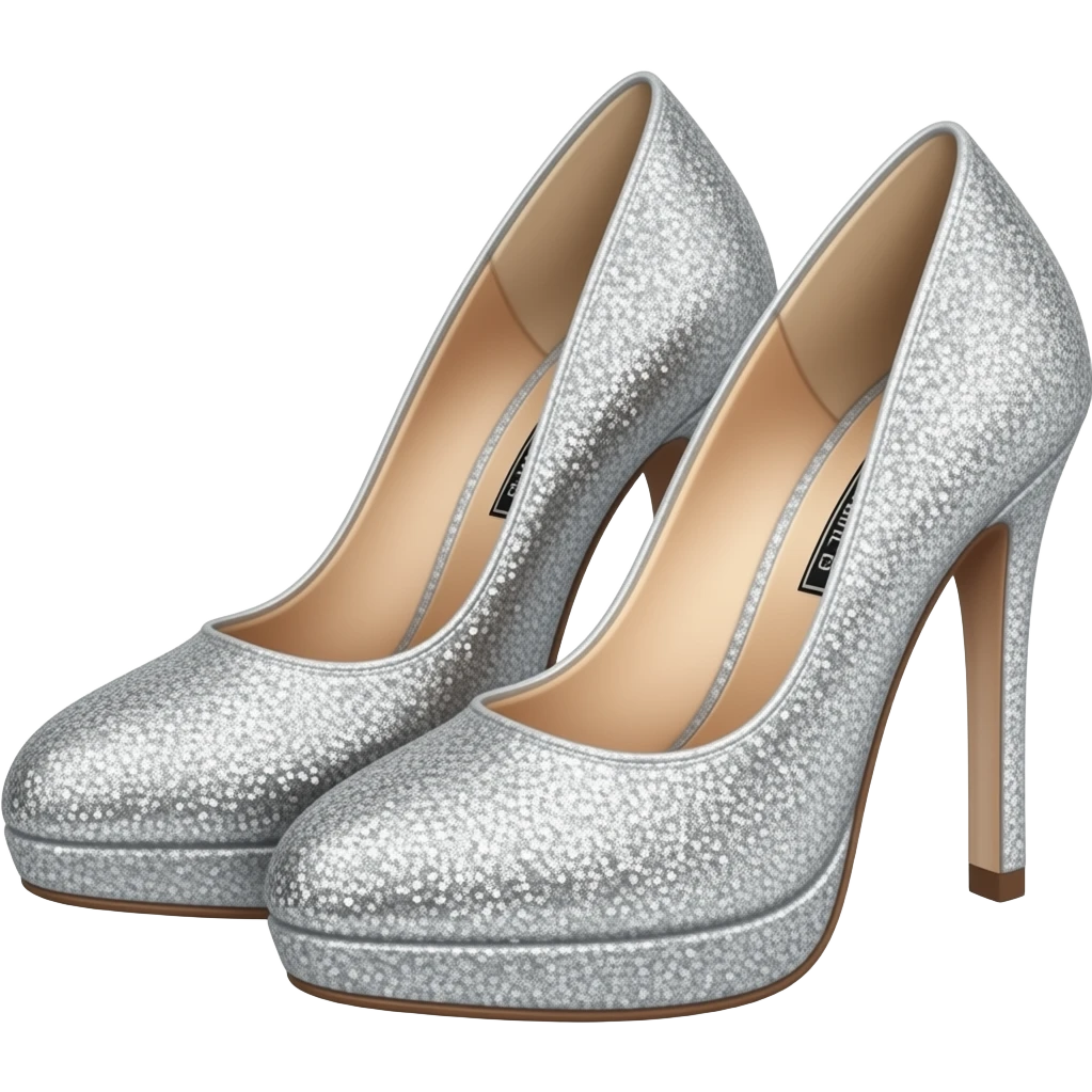 Two Silver high heels whit glitter emoji