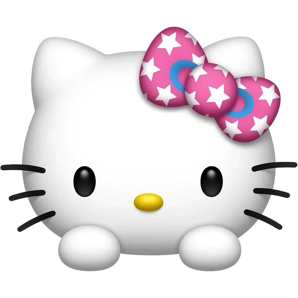 hello Kitty head with pink white and blue stars on the bow with with front paws emoji