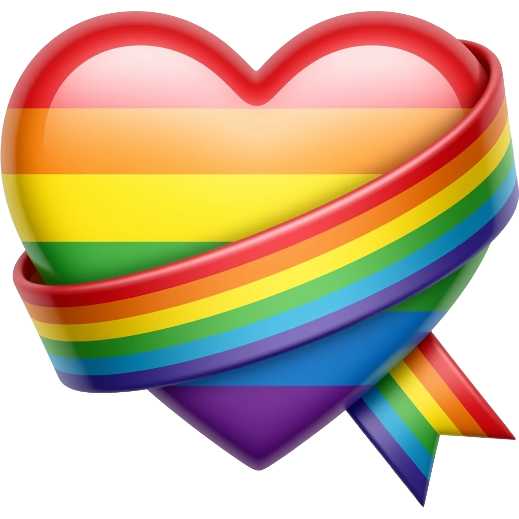 Rainbow heart with rainbow ribbon on emoji