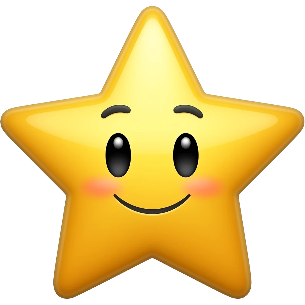 Create high-quality glossy emojis with a vibrant modern style.Make the emojis look premium, shiny, and eye-catching with bright highlights, smooth gradients, soft reflections, and glowing details. cartoon star emoji emoji