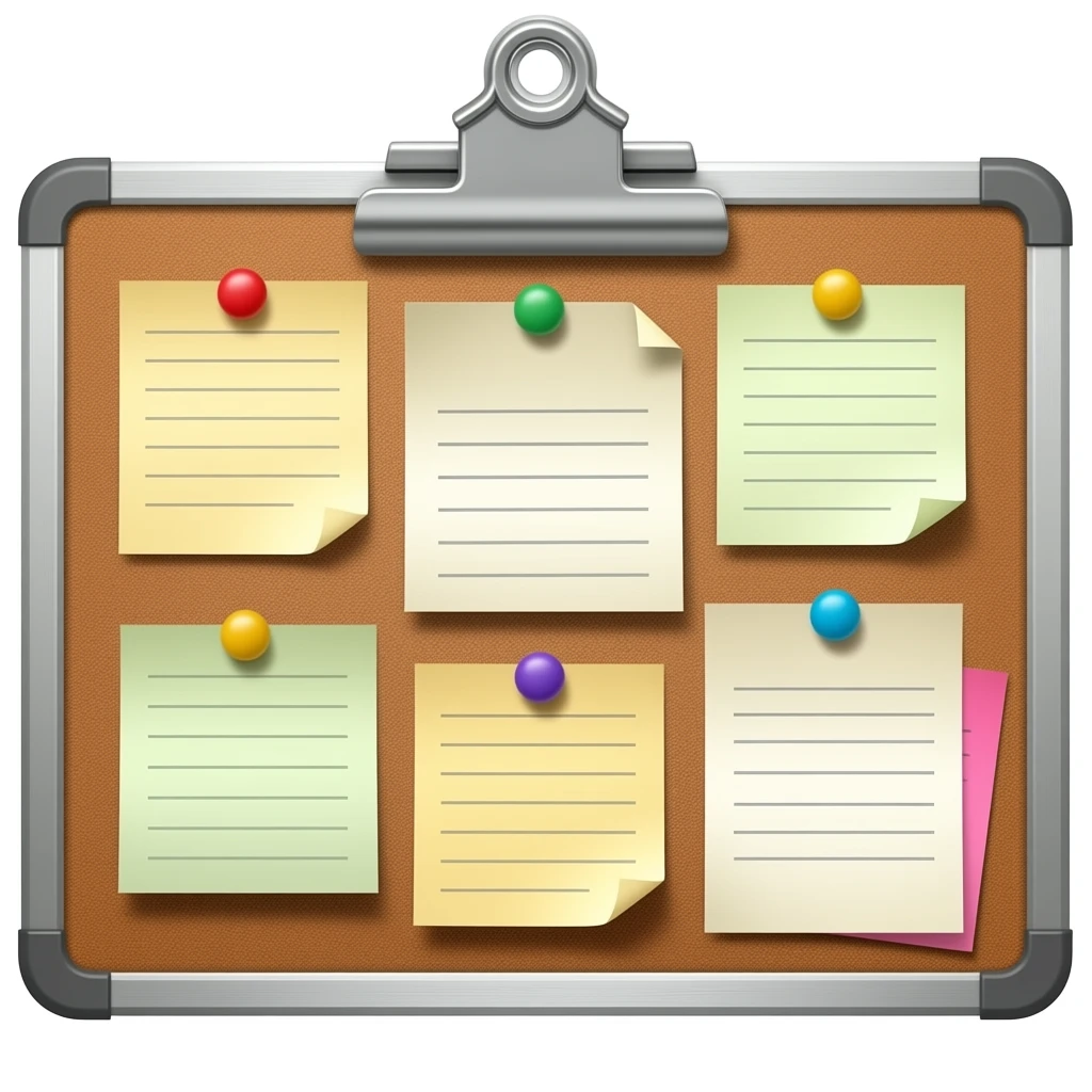 message board with posted notes. remove clip at the top emoji