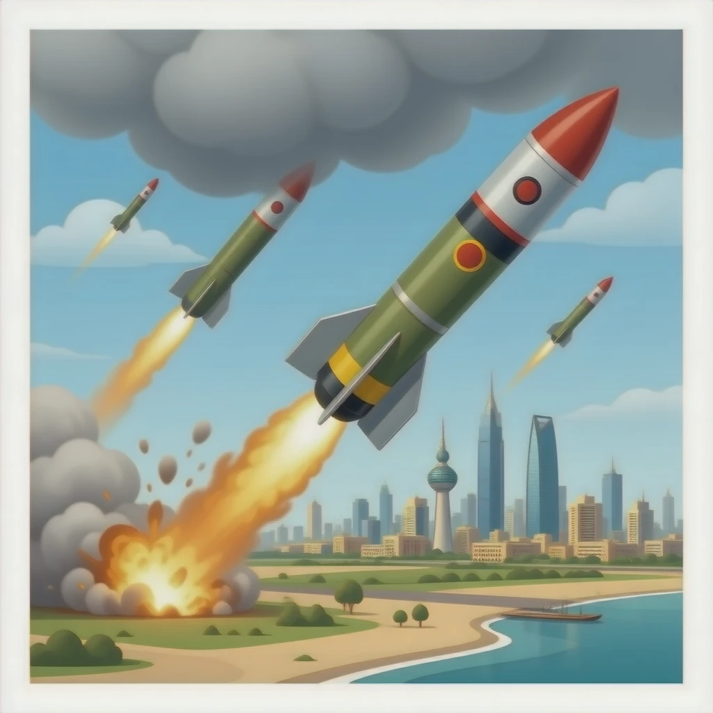 missiles Coming and falling in kuwait city emoji