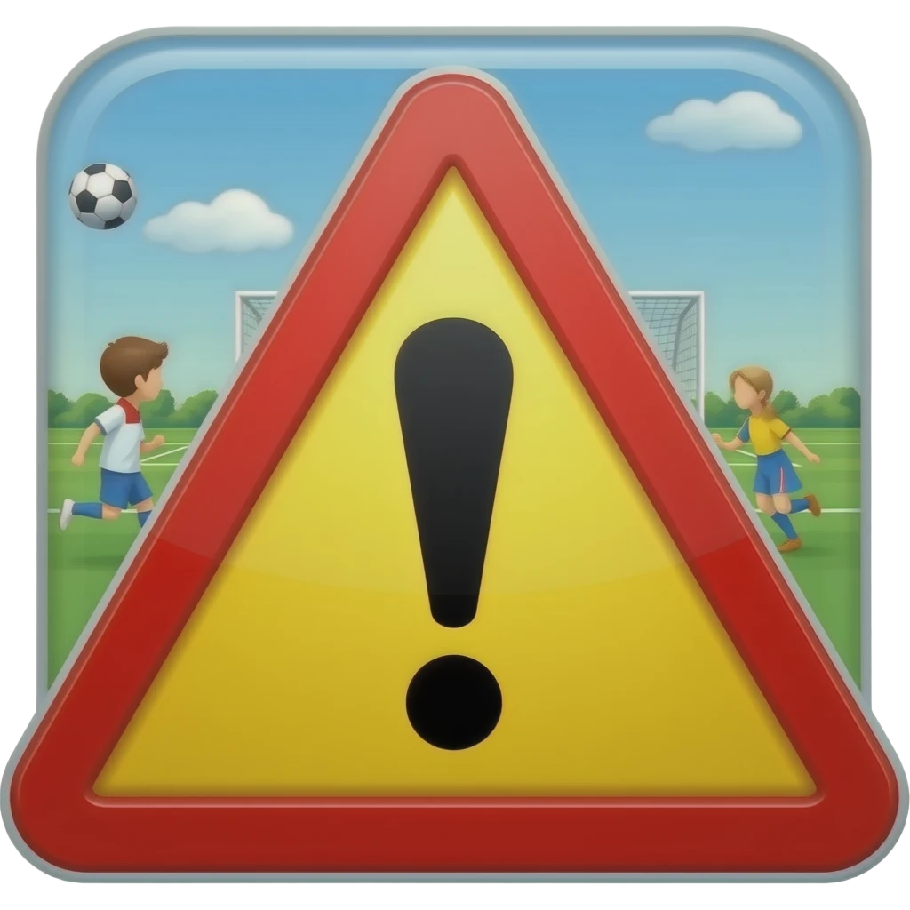 CARTEL DE PRECAUCIÓN CON niños y niñas jugando futbol en cancha emoji