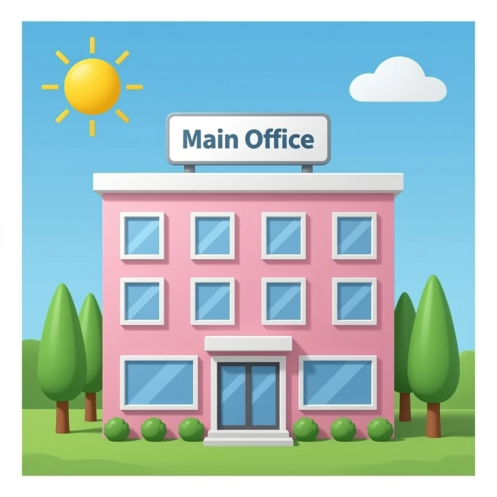 light pink building with main office sign emoji