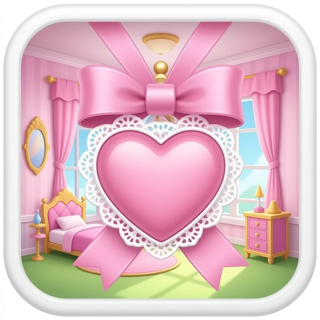 coquette aesthetic pink lace ribbon heart pendant pink princess room aesthetic otome game ui pastel pink ui kit luxury kawaii emoji