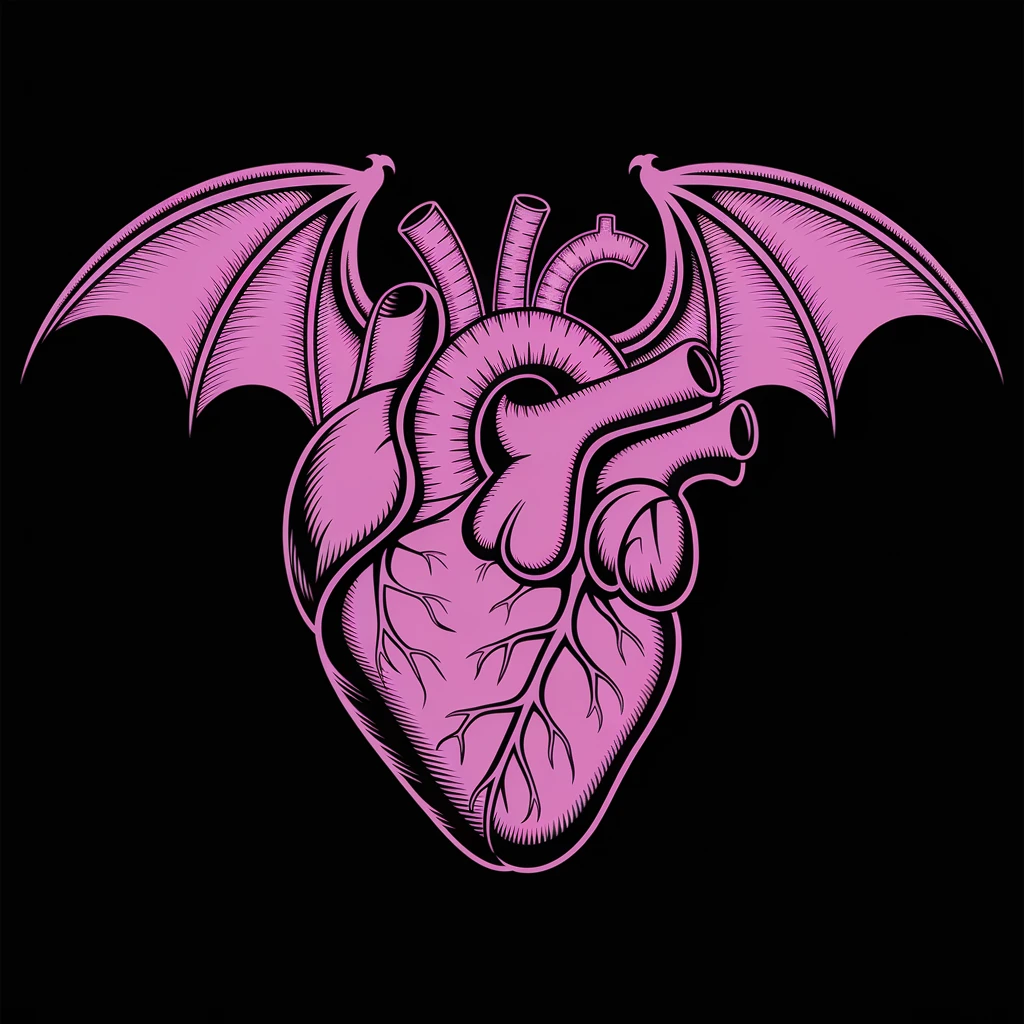 realistic gothic heart with a bat motif emoji