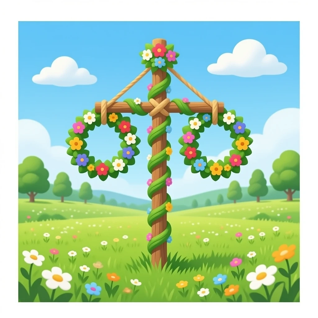 maypole midsummer fully green two rings multicolour flowers emoji