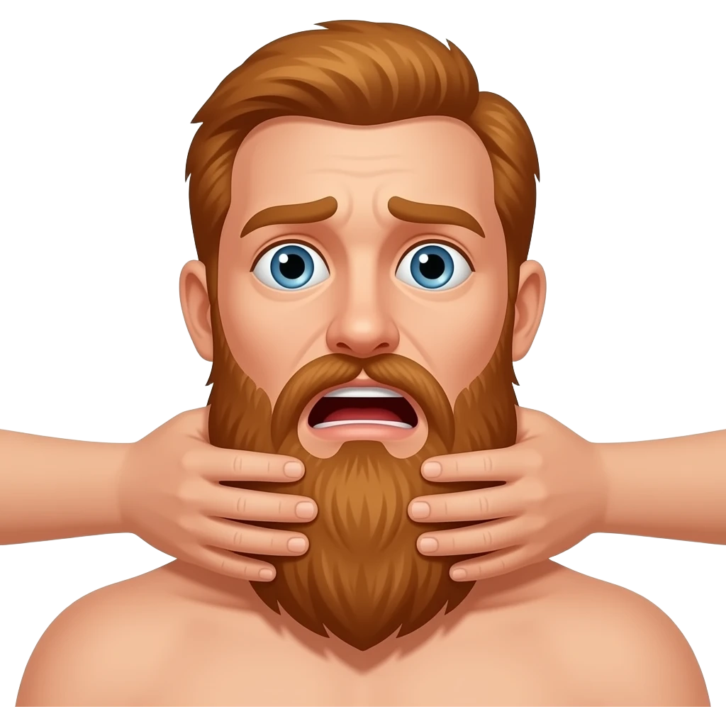 Hands Choke his neck with hands scared naked man with long red beard emoji