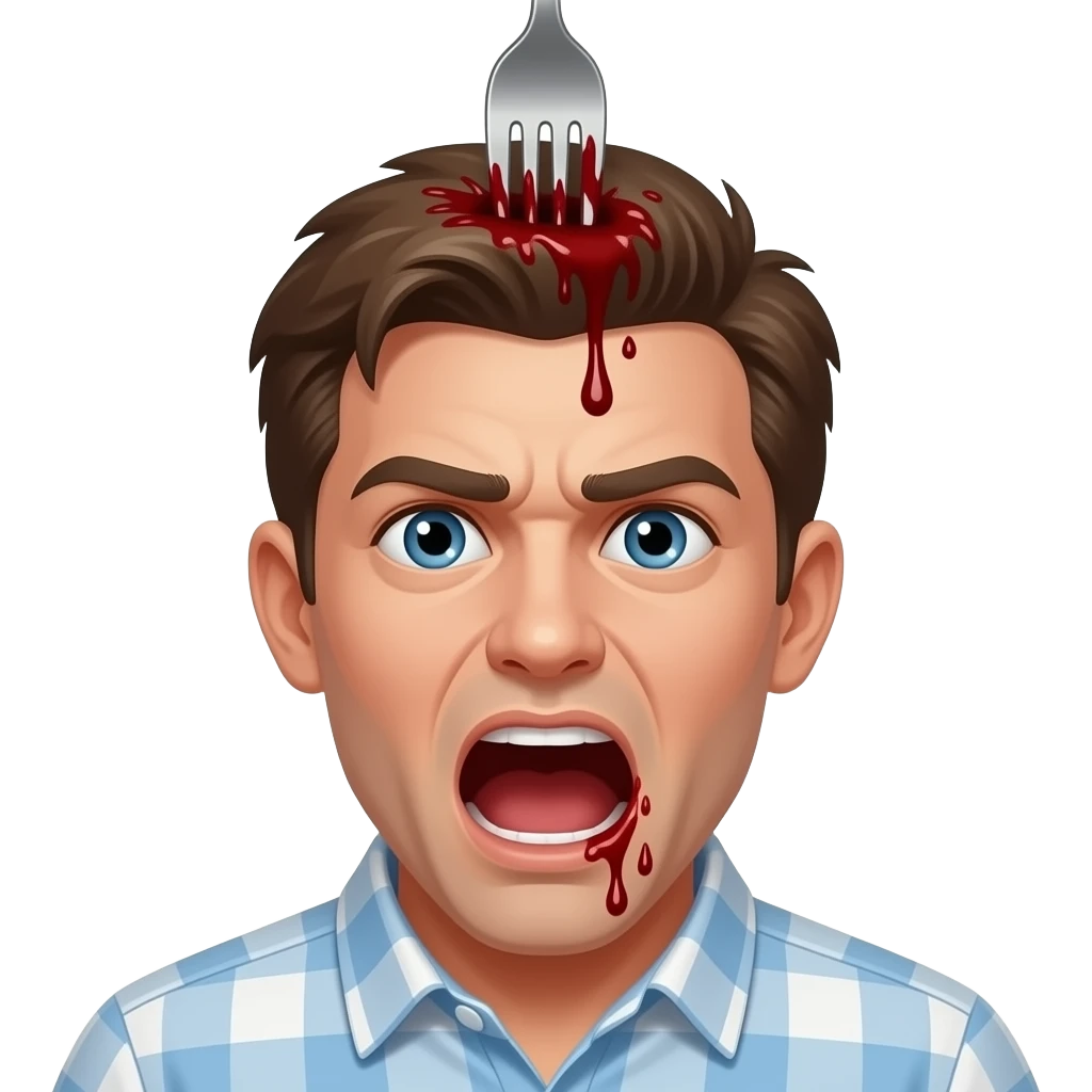 😀 a fork stabbed on his head and blood bleeding and him screaming emoji