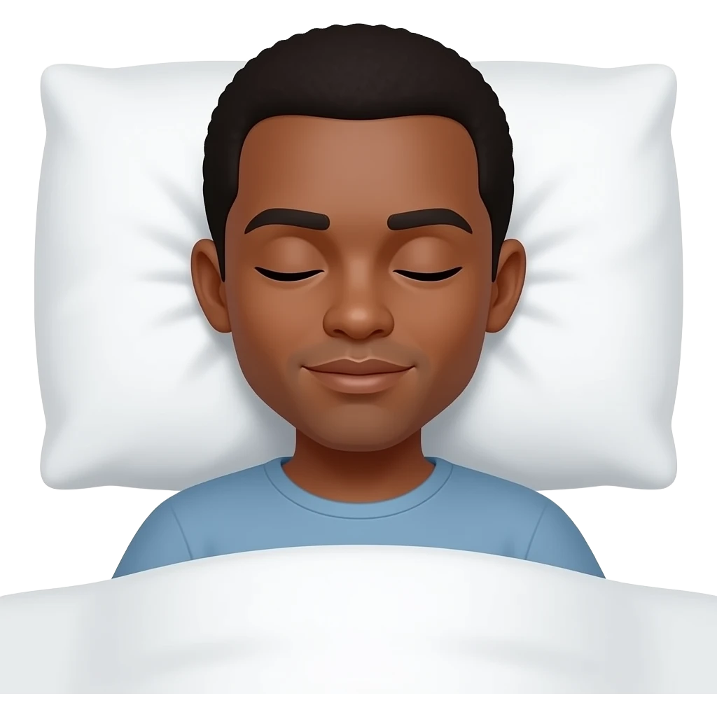 A beautiful, black short haired man sleeping in bed emoji