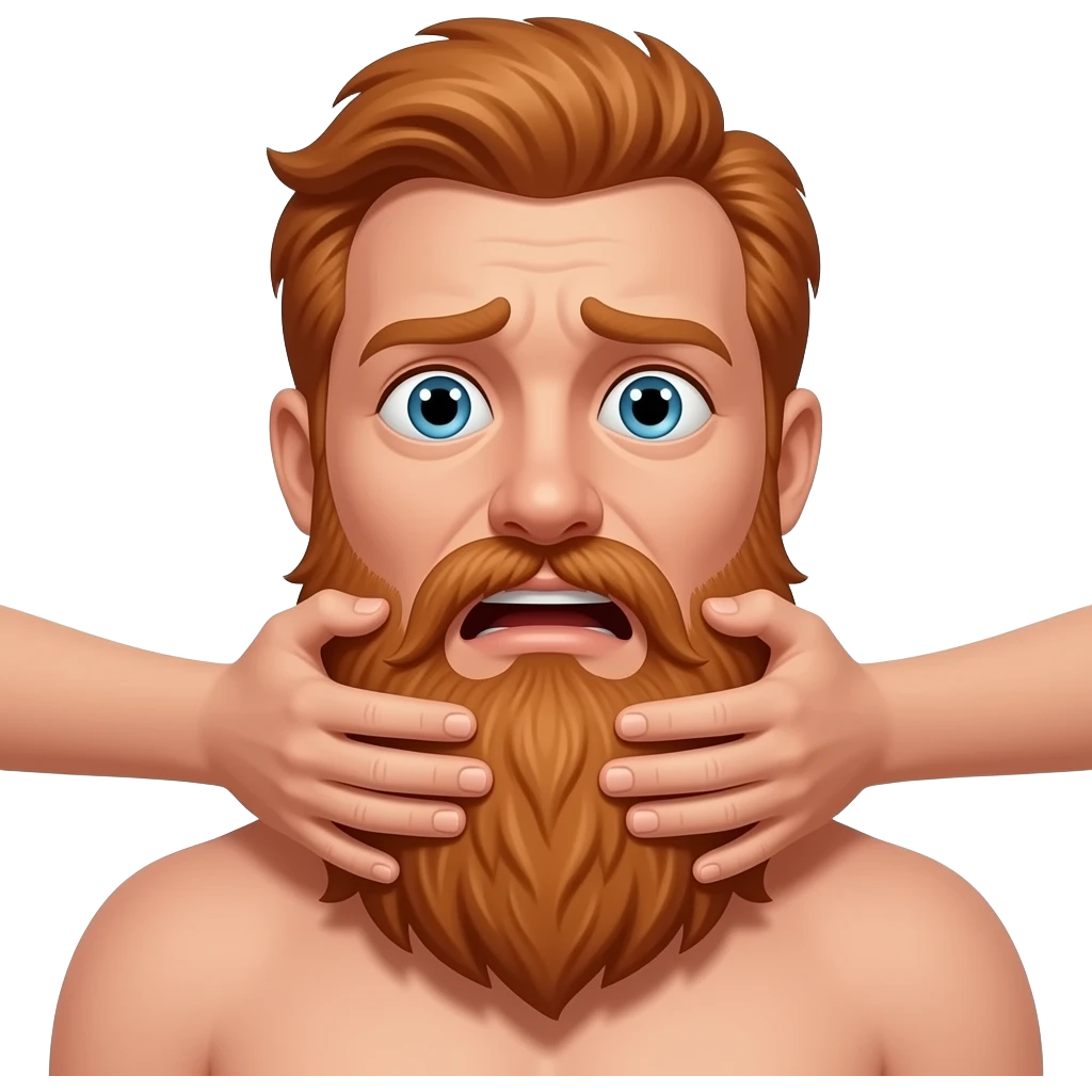 Hands Choke his neck with hands scared naked man with long red beard emoji