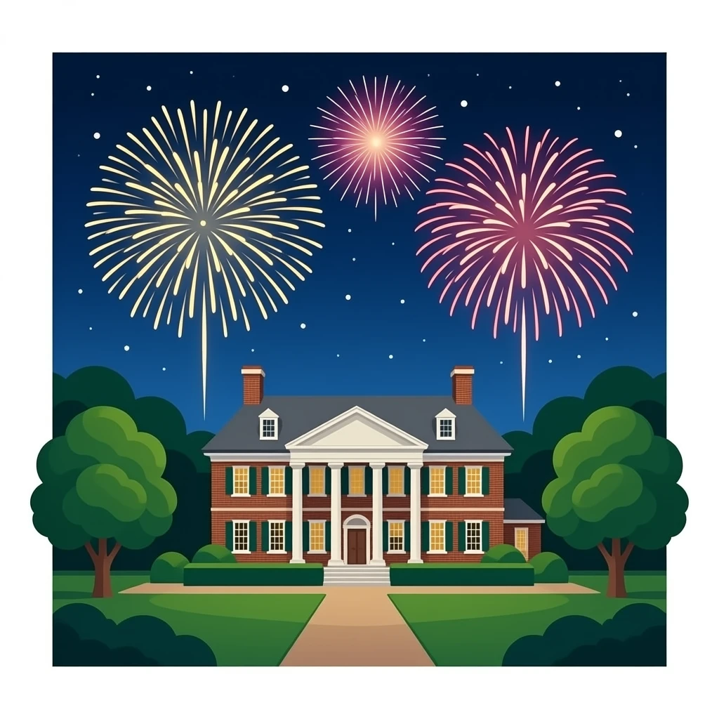 fireworks over colonial home emoji
