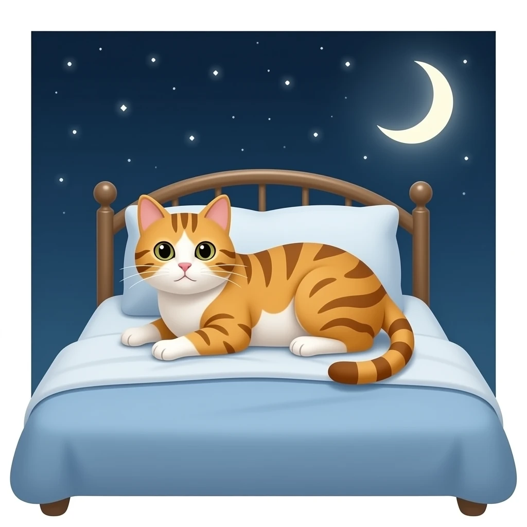 there is a cat is on the bed emoji