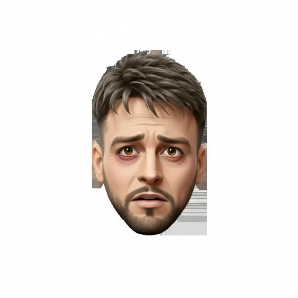 нарисуй этого человека тревожным уставшим лицом, без фона emoji