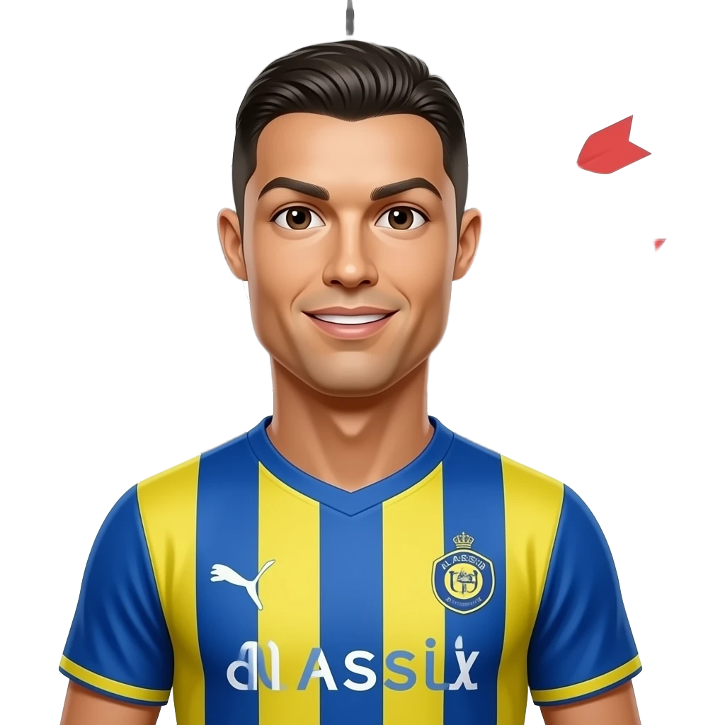 Cristiano Ronaldo, same Al Nassr jersey, centered medium shot, one 🎯 target blended into shoulder edge, vibrant 3D emoji style, no text. emoji