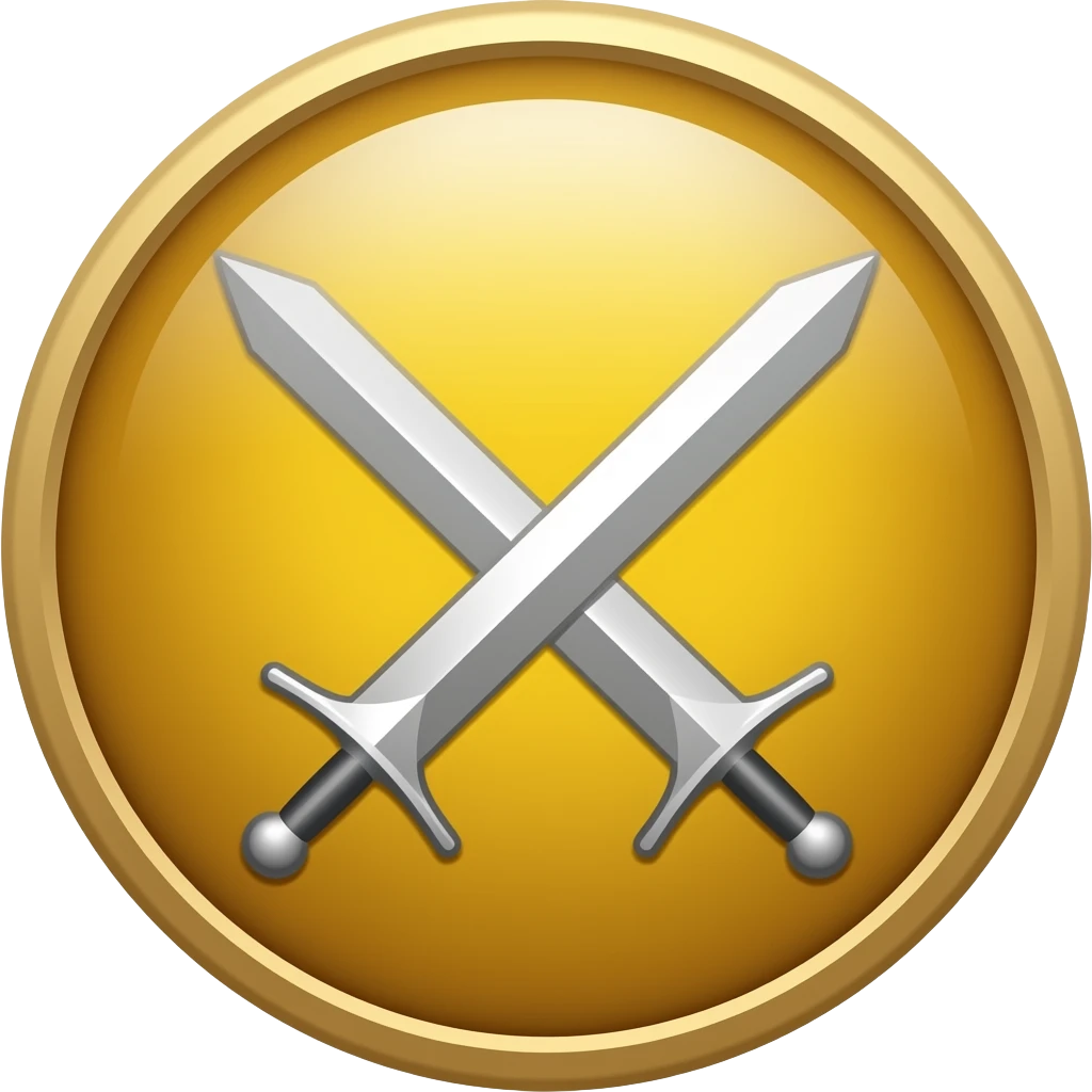 золотой круглый логотип с перекрещенными мечами emoji