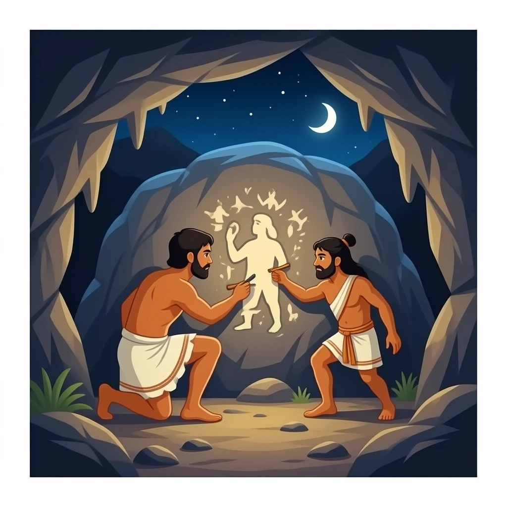 ancient people drawing a cave painting in a cave emoji