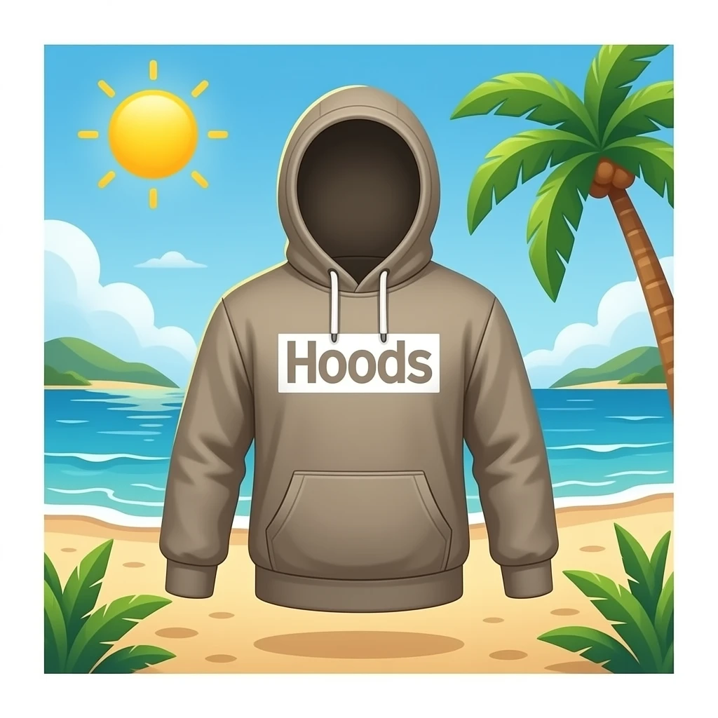 Pop up vêtements de la marque « Hoods" sur la plage emoji