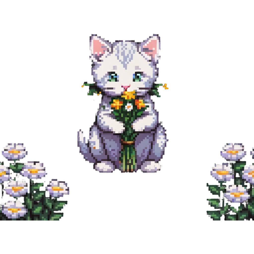 Kitten smells flowers emoji