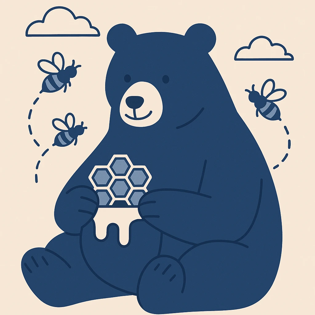 bear eating honeycomb with bees flying around emoji