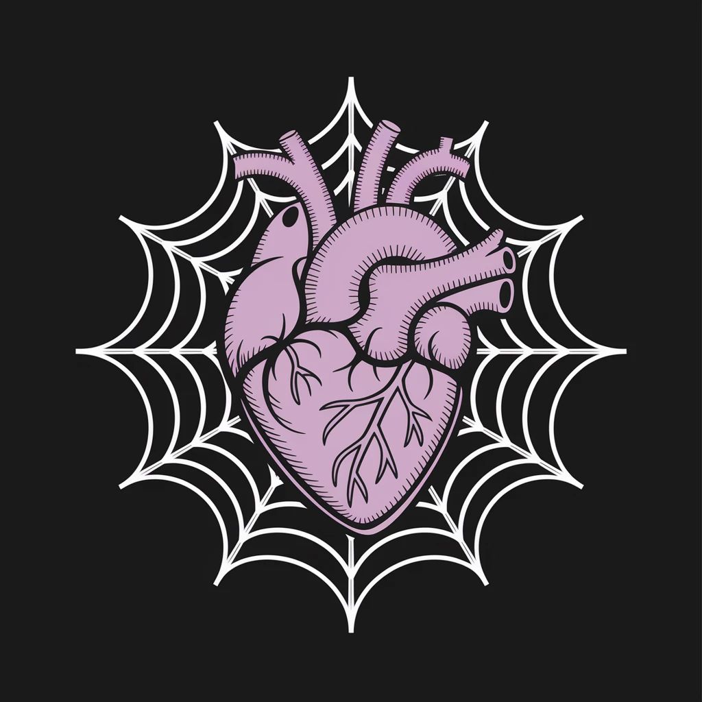 gothic heart with a spiderweb emoji