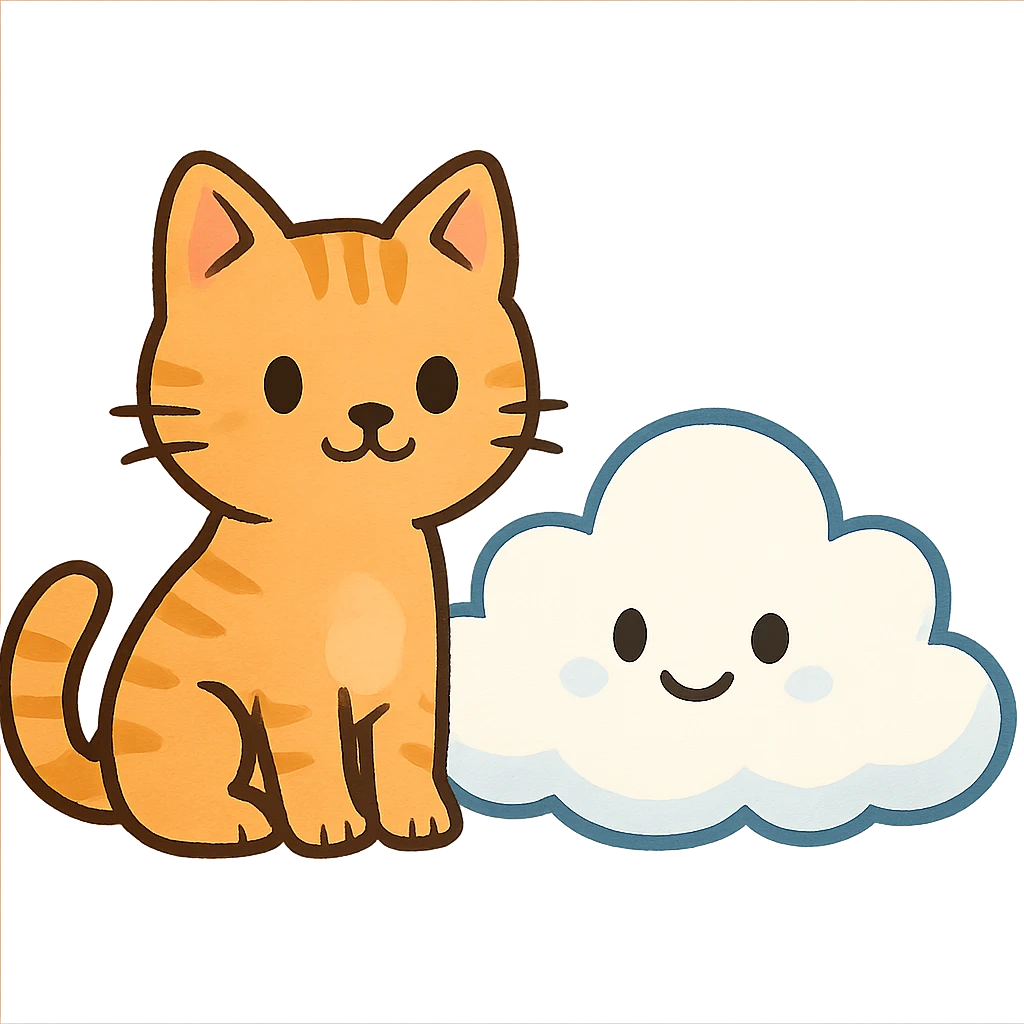 a cat and a cloud emoji