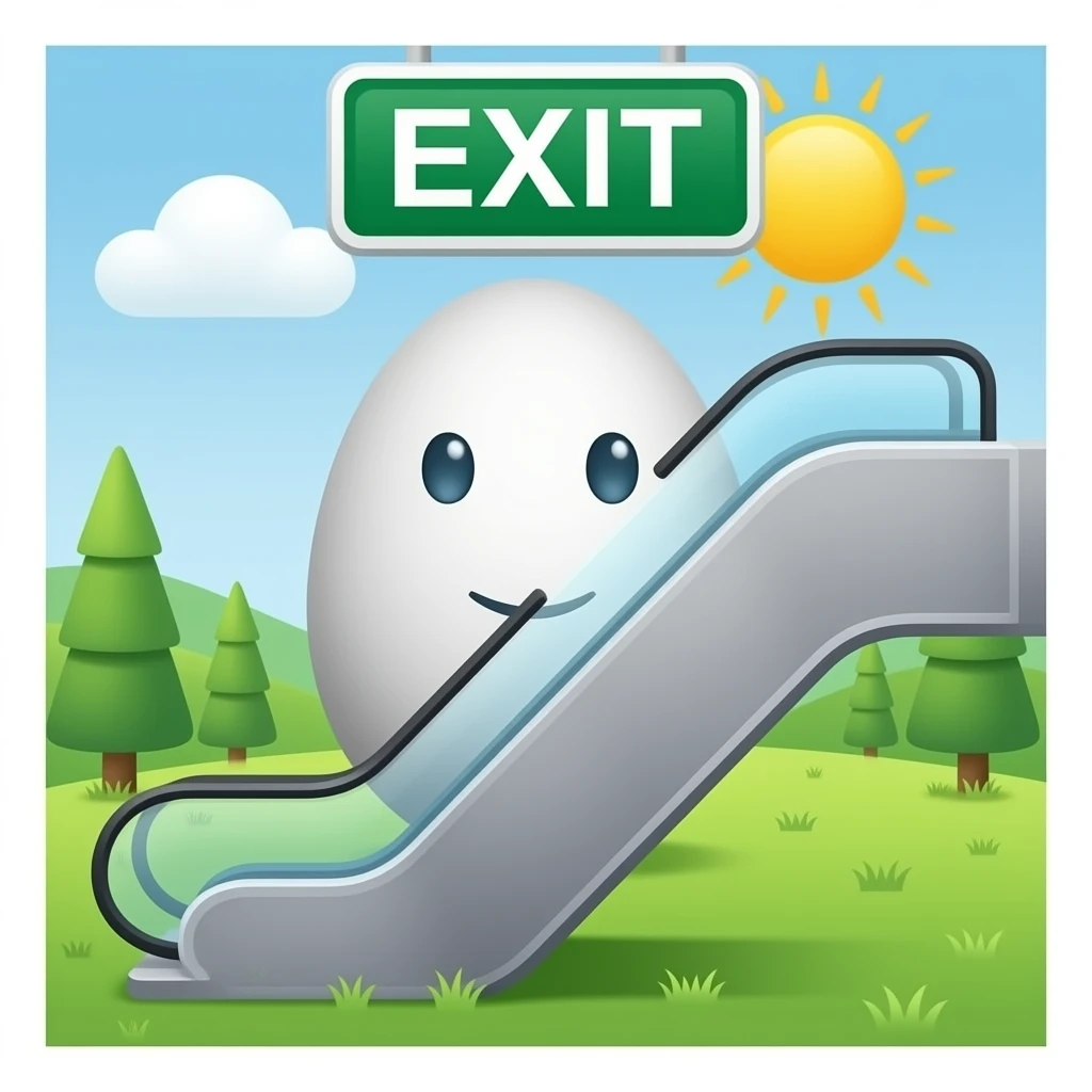 E is for exit,elf,egg,escalator emoji