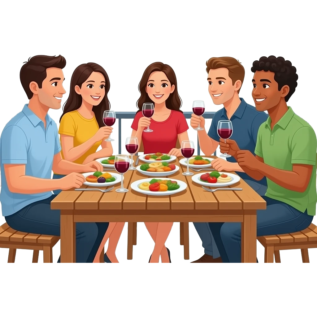 lunchtime with 5 friens on terasse emoji