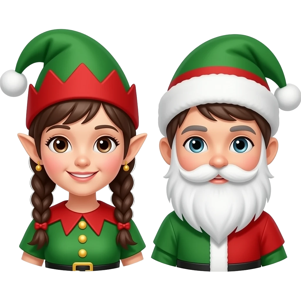 Two girl Santa elves and santa emoji