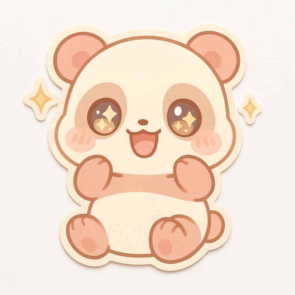 chibi sticker of a cheerful panda with sparkling eyes, pastel colors, white background emoji