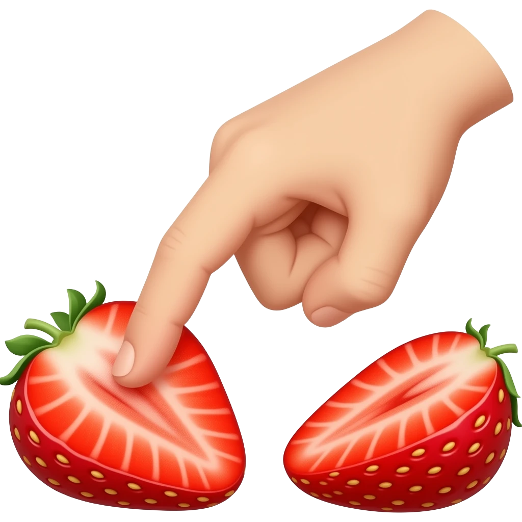 一只手戳一个切开的草莓 emoji