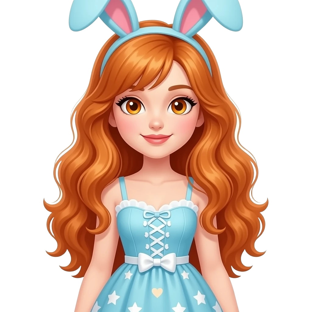 sexy girl with long wavy ginger hair and ginger eyes is wearing a easter dress, the full body is to seen emoji