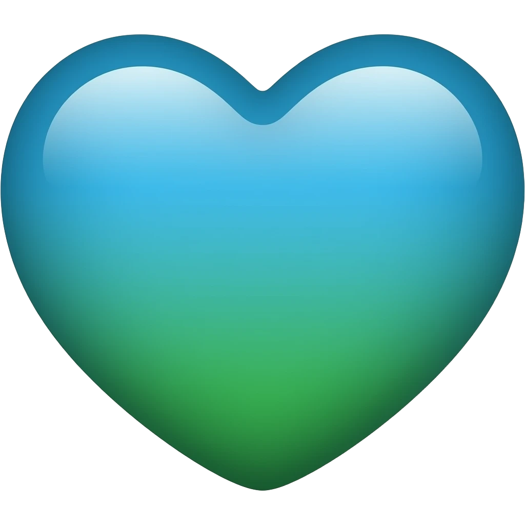 coraçao azul e mistura com verde sem separar as cores emoji