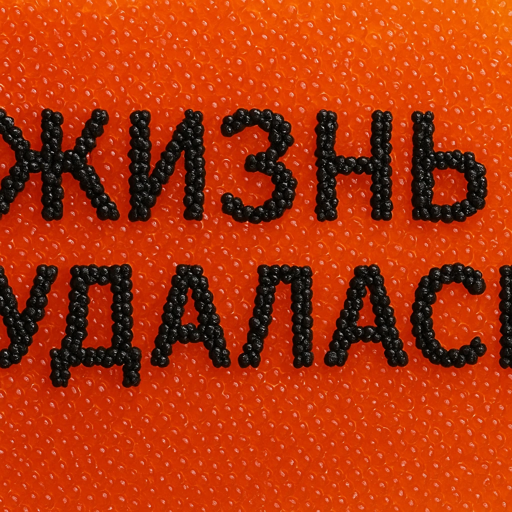 Надпись Жизнь удалась сделанная чёрной икрой на фоне красной икры в одну строку  emoji