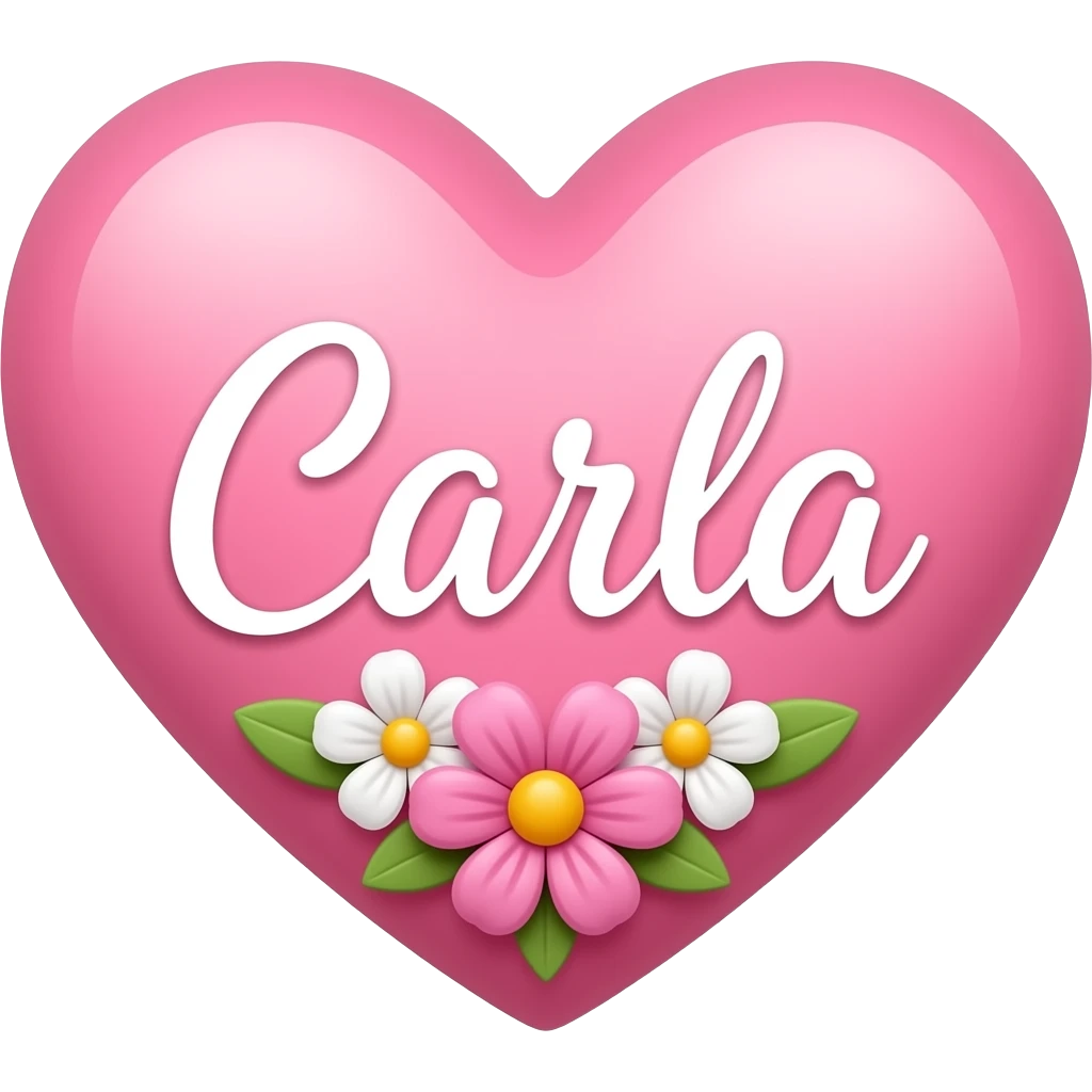 Coração cor pink com flores no meio o nome Carla letra linda emoji