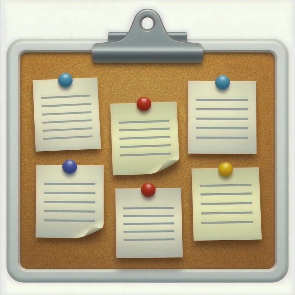 message board with posted notes. remove clip at the top emoji