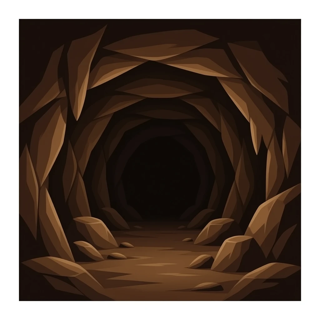 Inside a dark, primitive brown rock cave. Very dim light. Empty, rough texture, ancient feel. No modern elements. emoji