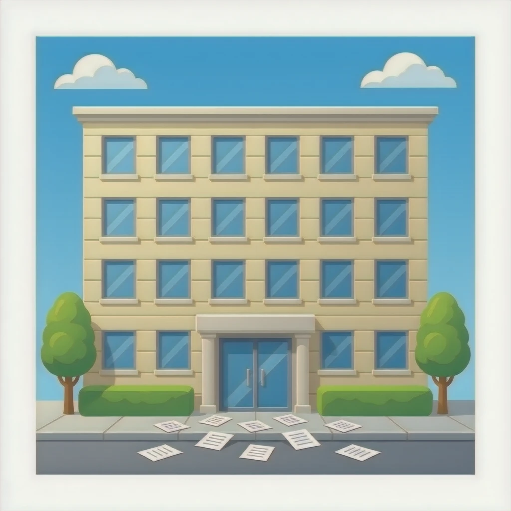 Office building with documents emoji