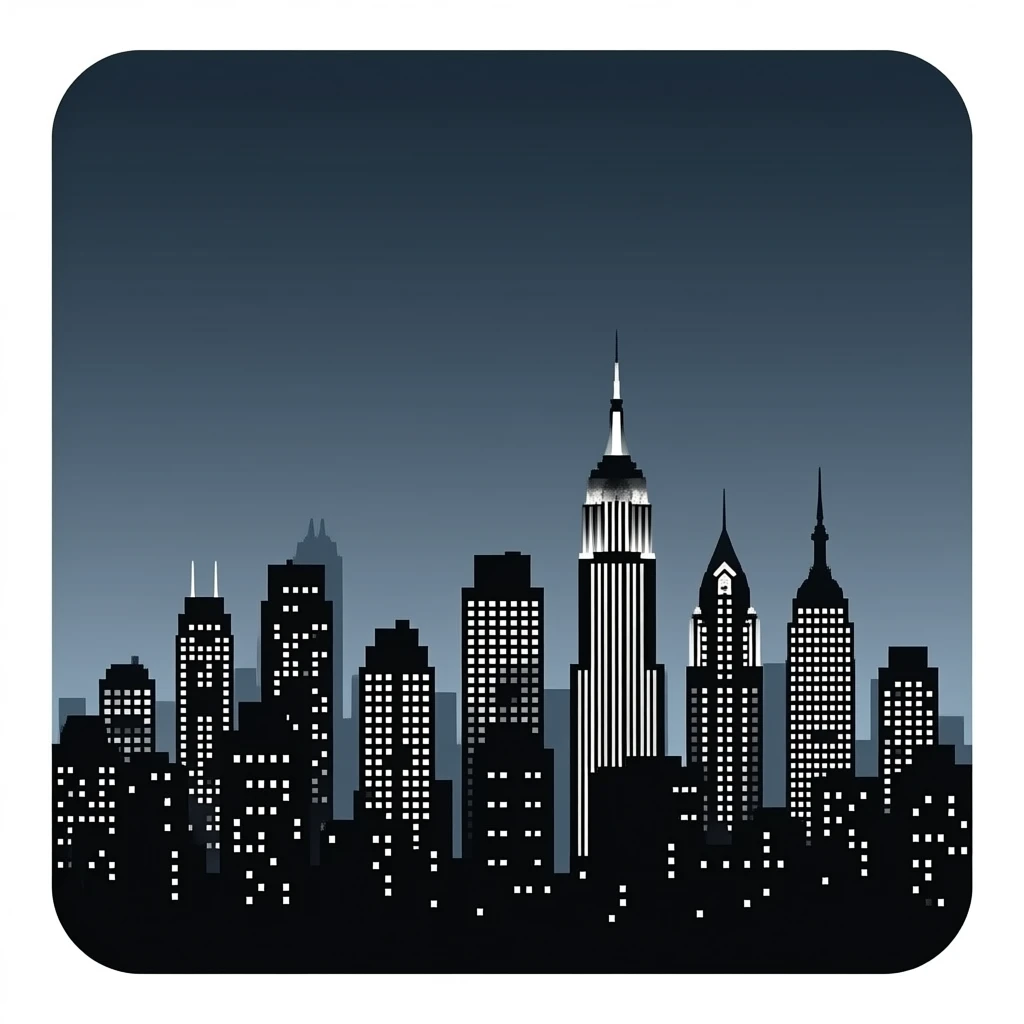 Small and compact cityscape skyline silhouette, solid black vector style, clean white background, square composition, minimal design, isolated graphic emoji