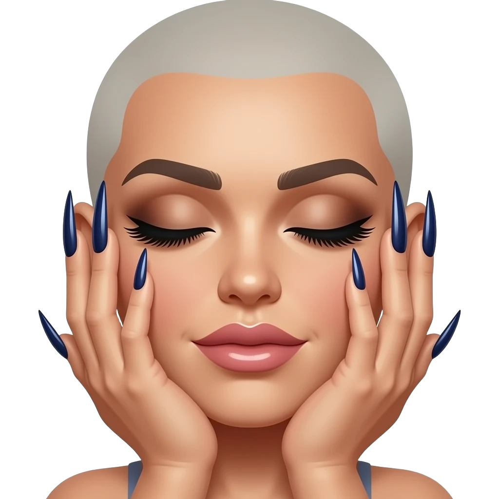Baddie emoji that has long nails doing clock it and has closed eyes and lashes big glossy lips emoji