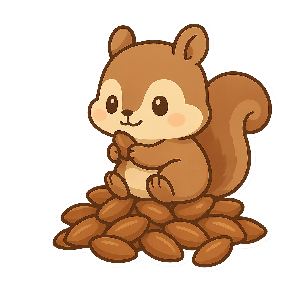 一堆松子，松子上坐着一只小松鼠 emoji