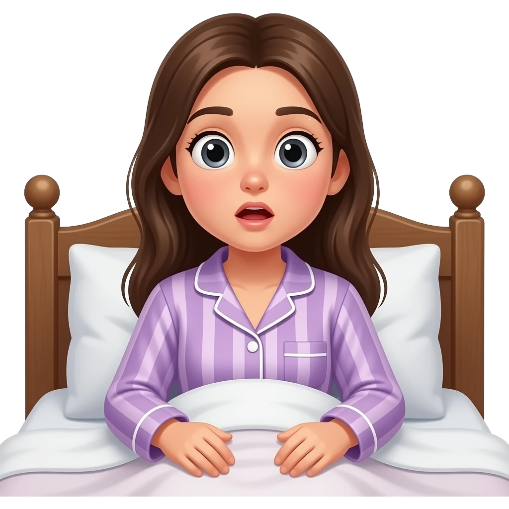 teenage girl in pjs in bed  looking at something wide eyed emoji
