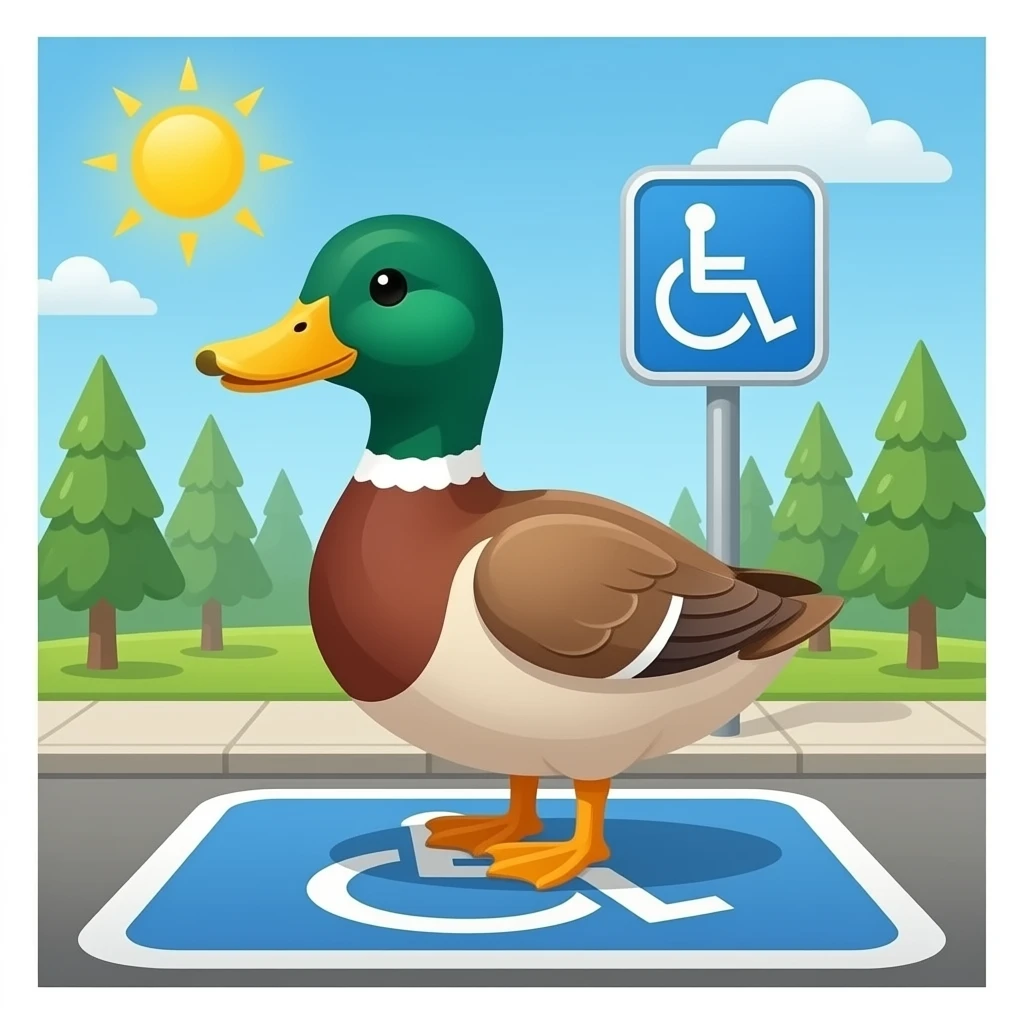Duck parked in disabled parking spot emoji