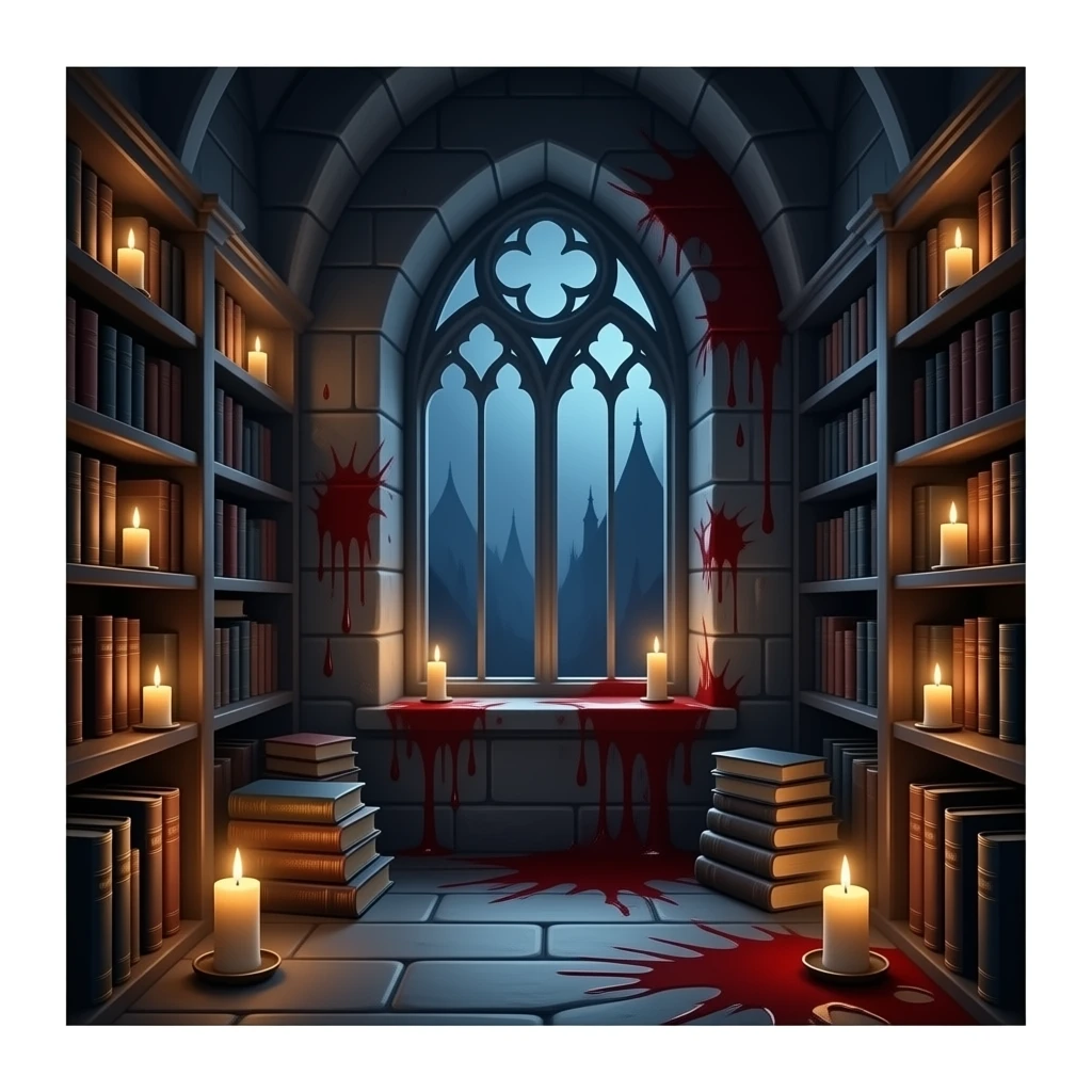 Gothic book room blood emoji