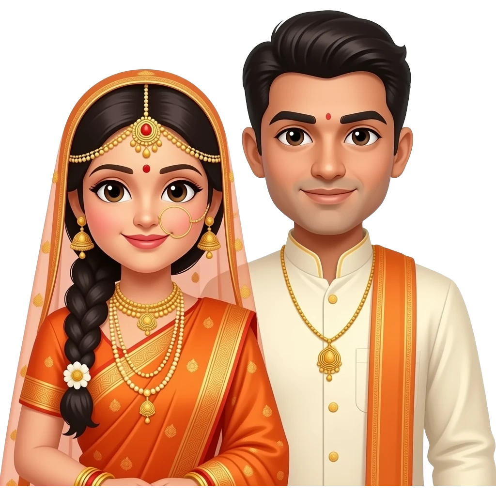 Hindu bride and groom orange saree emoji