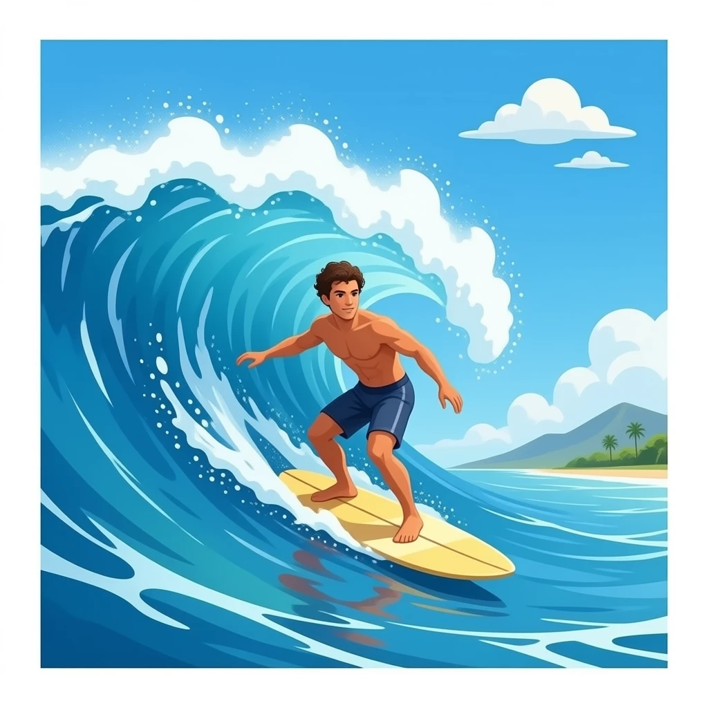 hawaii with big waves with someone surfing on it emoji