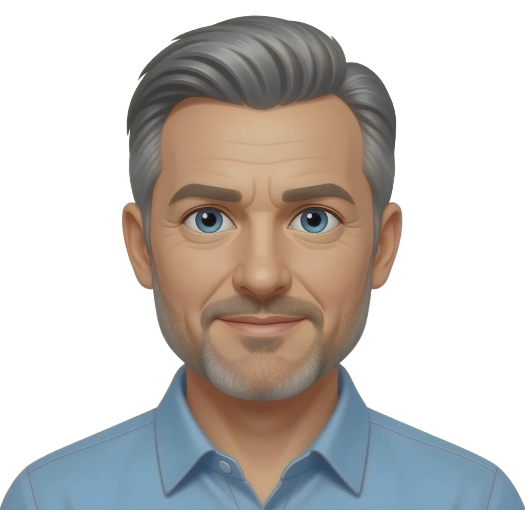 simple middle aged man with stubble, blue eyes & salt and pepper hair with right side quiff emoji